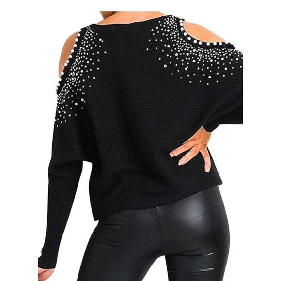 Cold shoulder pearl and rhinestone top - Picture 2 of 4